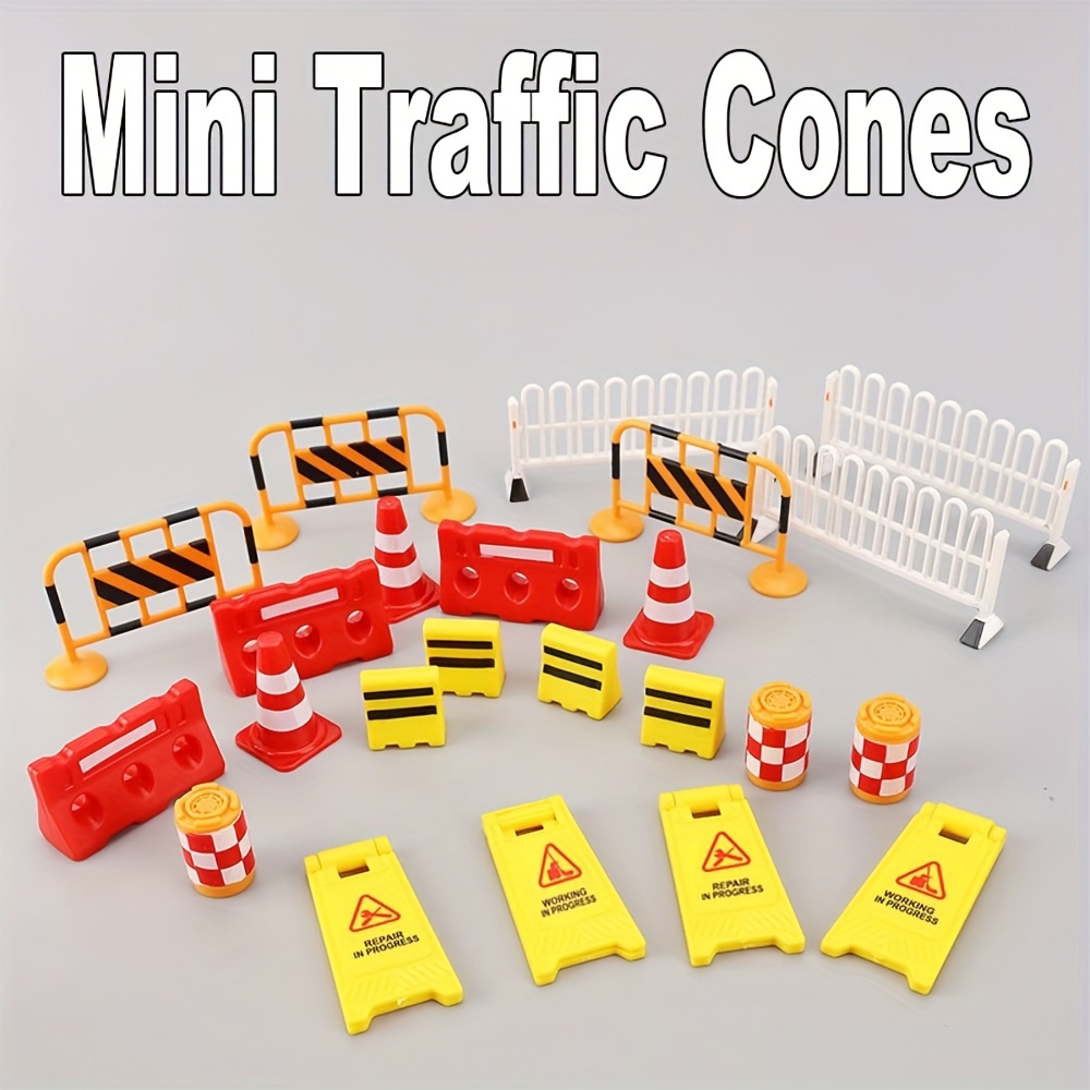 

9pcs/set Construction Theme Mini Traffic Cone Road Sign Warning Sign For Birthday Party Cake Decoration Gift