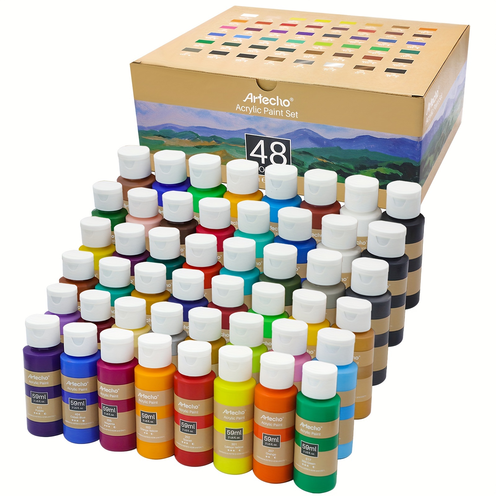 

Acrylic Paint Set 48 Colors 2oz/59ml, Art Craft Paint For Art Supplies, Paint For Canvas, Rocks, Wood, Fabric And Ceramic, Non Toxic Paint For Artists, Students, Beginners And Adults