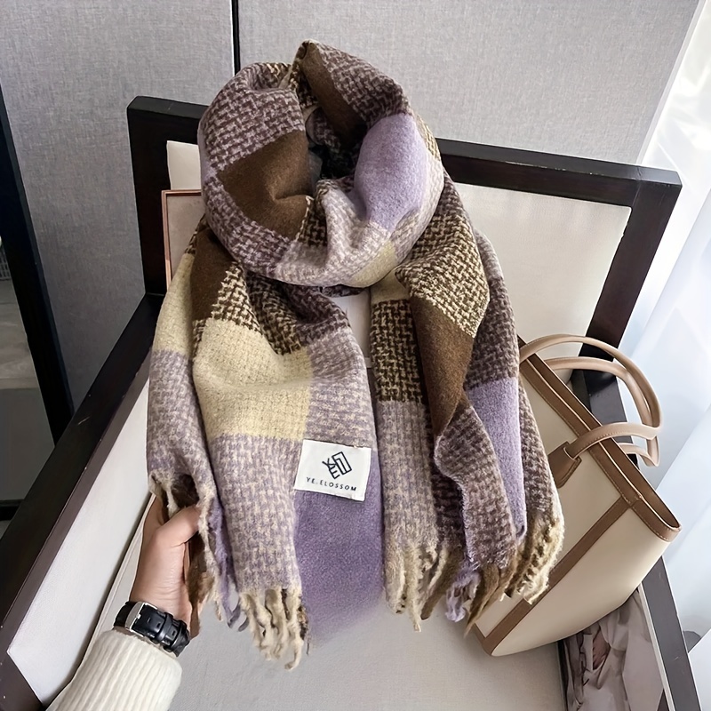 

Lady's Fashionable Plaid Scarf - Warm, Decorative, And Wind-resistant - Handwash Or Dry Clean - Suitable For Casual Outings - Made With Polyester Fiber