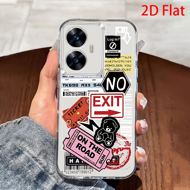 TEMU Чохол для телефону - 2D Плоский графіті чохол з ведмедиком для Realme Pro 11 12 Pro+ C11 C21 C25Y C30S C33 C35 C51 C53 C55 C61 C63 C67 Note 50