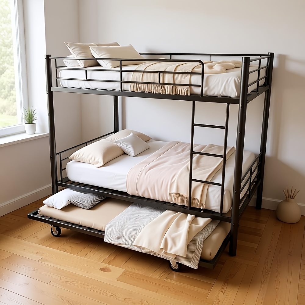 Heavy-duty Metal Full Over Full Bunk Bed With Trundle - 3-in-1 Convertible Bed Frame Suitable For Adults, Dorms, - Space-saving Bed With Full-length & Ladder, Easy Assembly (modern Frame)