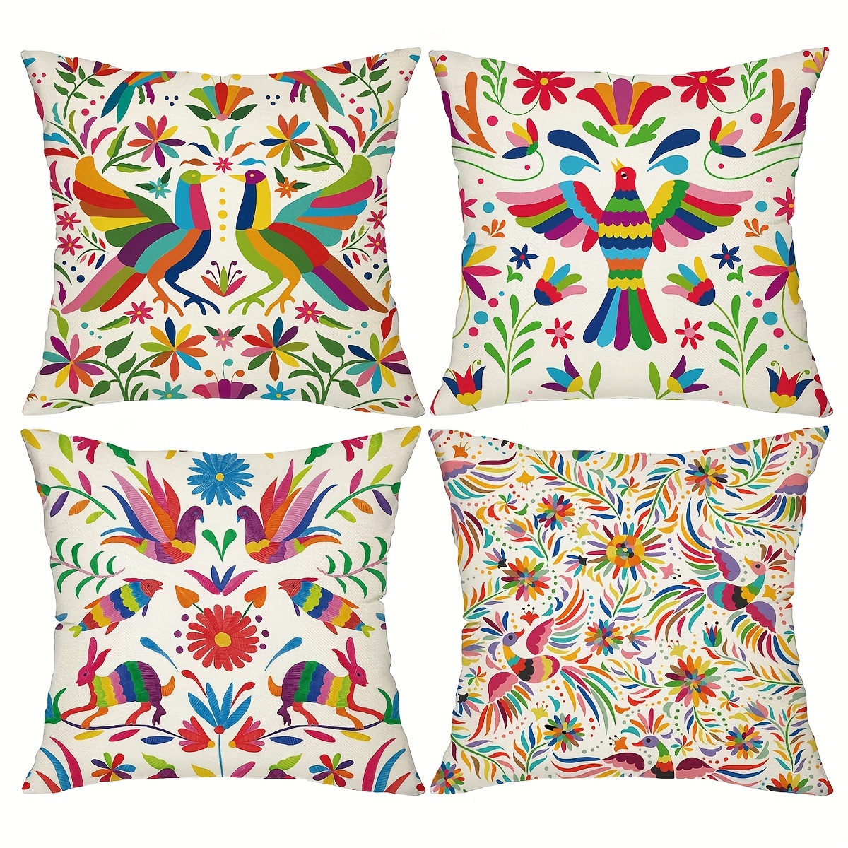 

4pcs, Mexican Florals Throw Pillow Covers, 18in*18in, Colorful Abstract Floral Decoratifile Cushion Covers, Home Decor For Sofa Bedroom Office Car Farmhouse, Without Pillow Cores.