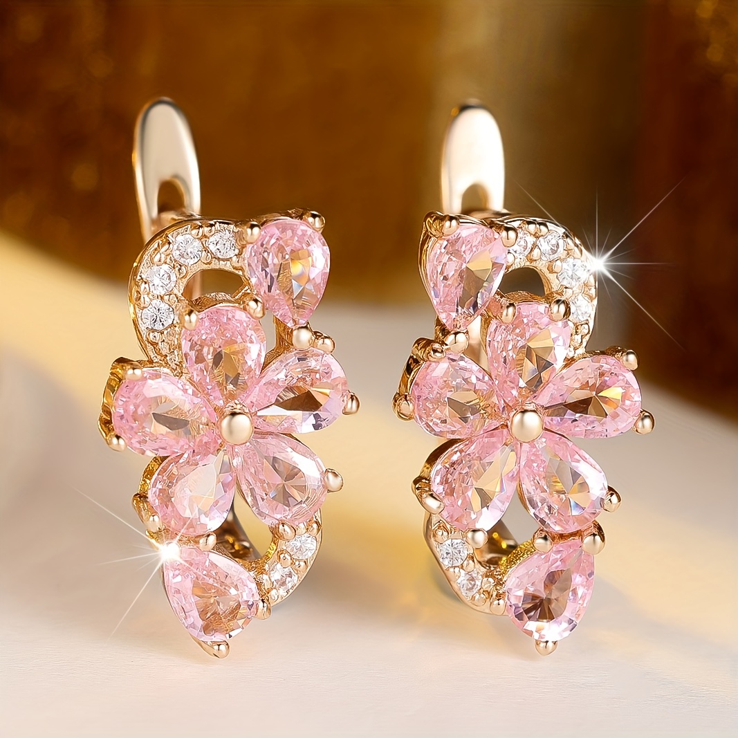 E-shop Ein Paar elegante exquisite synthetische Zirkonia-Blütenohrringe, für Partys, ein Geschenk für