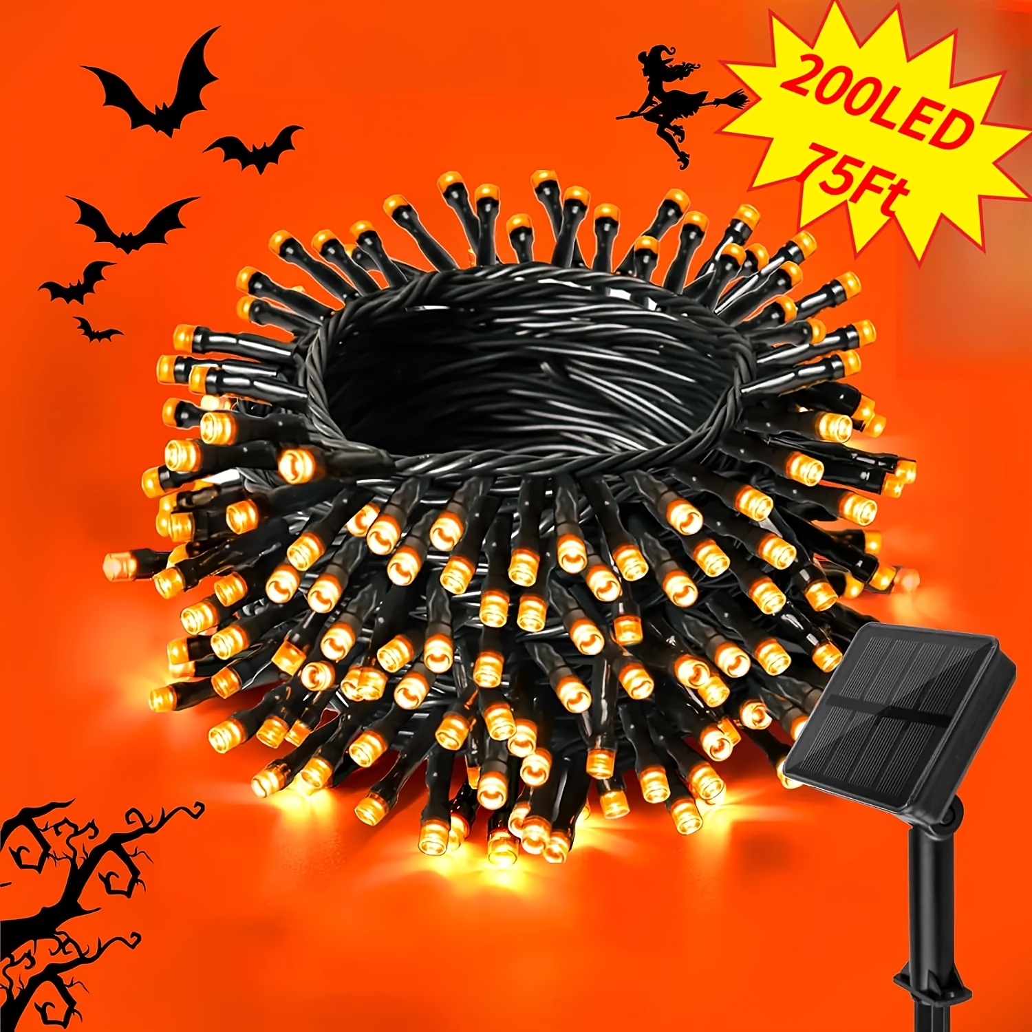 TEMU 2packs 150ft Solar String Lights 400led, 1pack 200led Orange Halloween Lights Outdoor Ip65 Waterproof, Solar Powered Decorative Rope Lights With