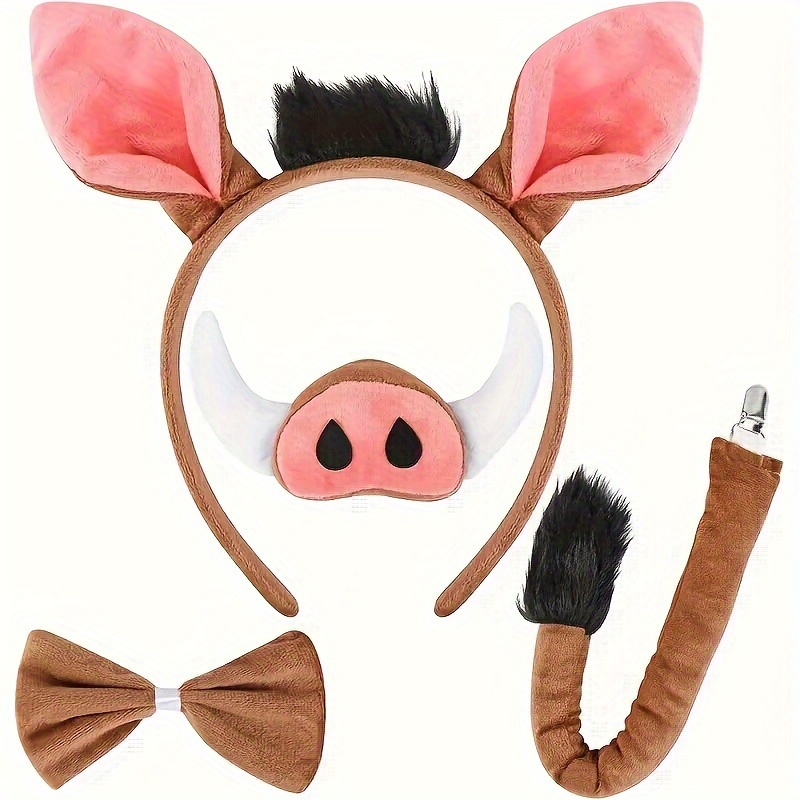 Cute Wild Boar Cartoon Animal Headband, Plush Animal Role-play Costume, Headband/tail/bow/nose/gloves For Halloween And Christmas