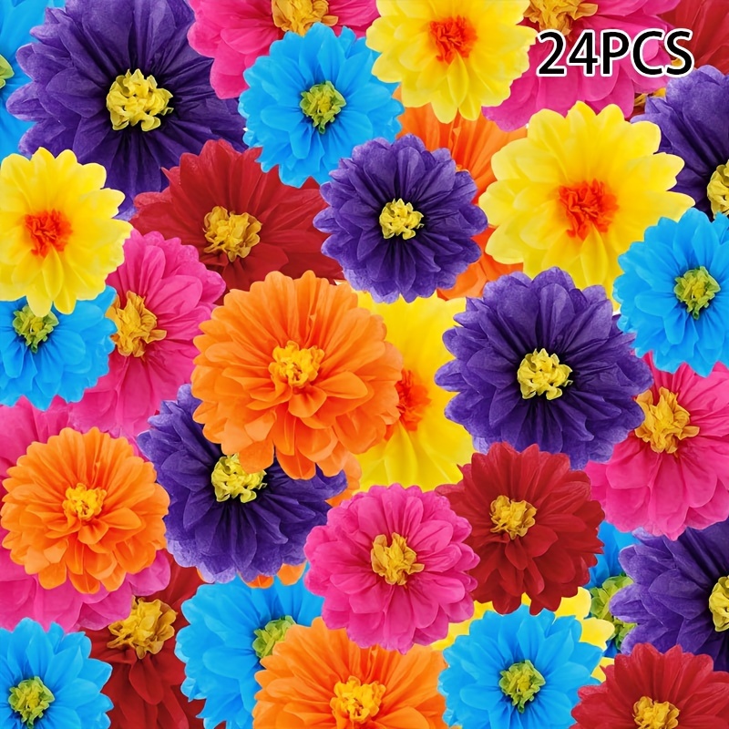 

24pcs Vibrant Mexican Paper Flower Set - Carnivals, Weddings, - Decor For Valentine's, Halloween, Christmas, Thanksgiving