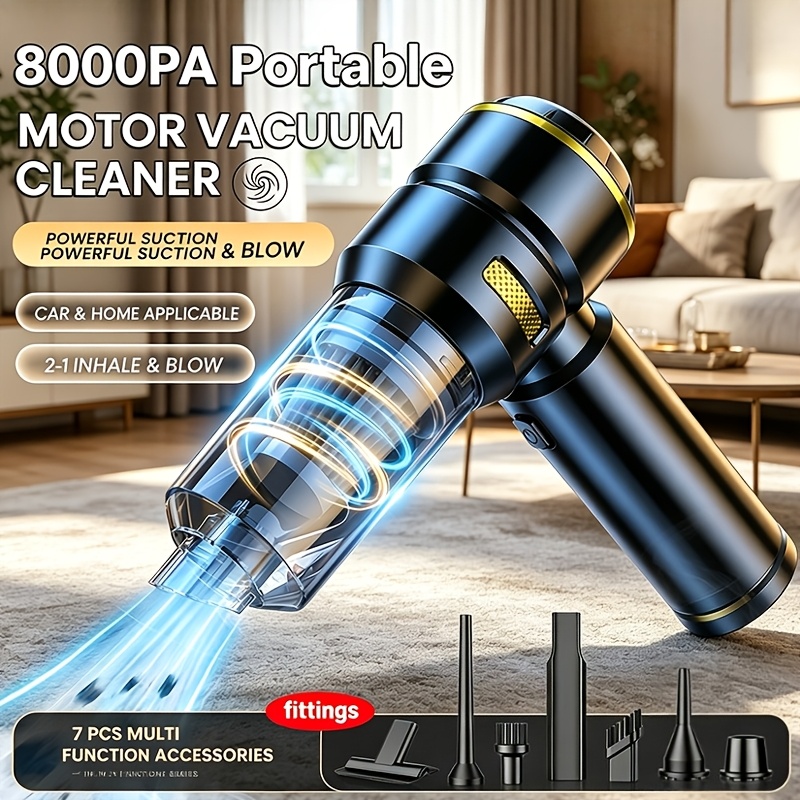 TEMU 8000pa Handheld Vacuum Cleaner, Car Vacuum Cleaner, Convenient And Powerful Suction, With Blowing And Suction Functions, Equipped With Crevice