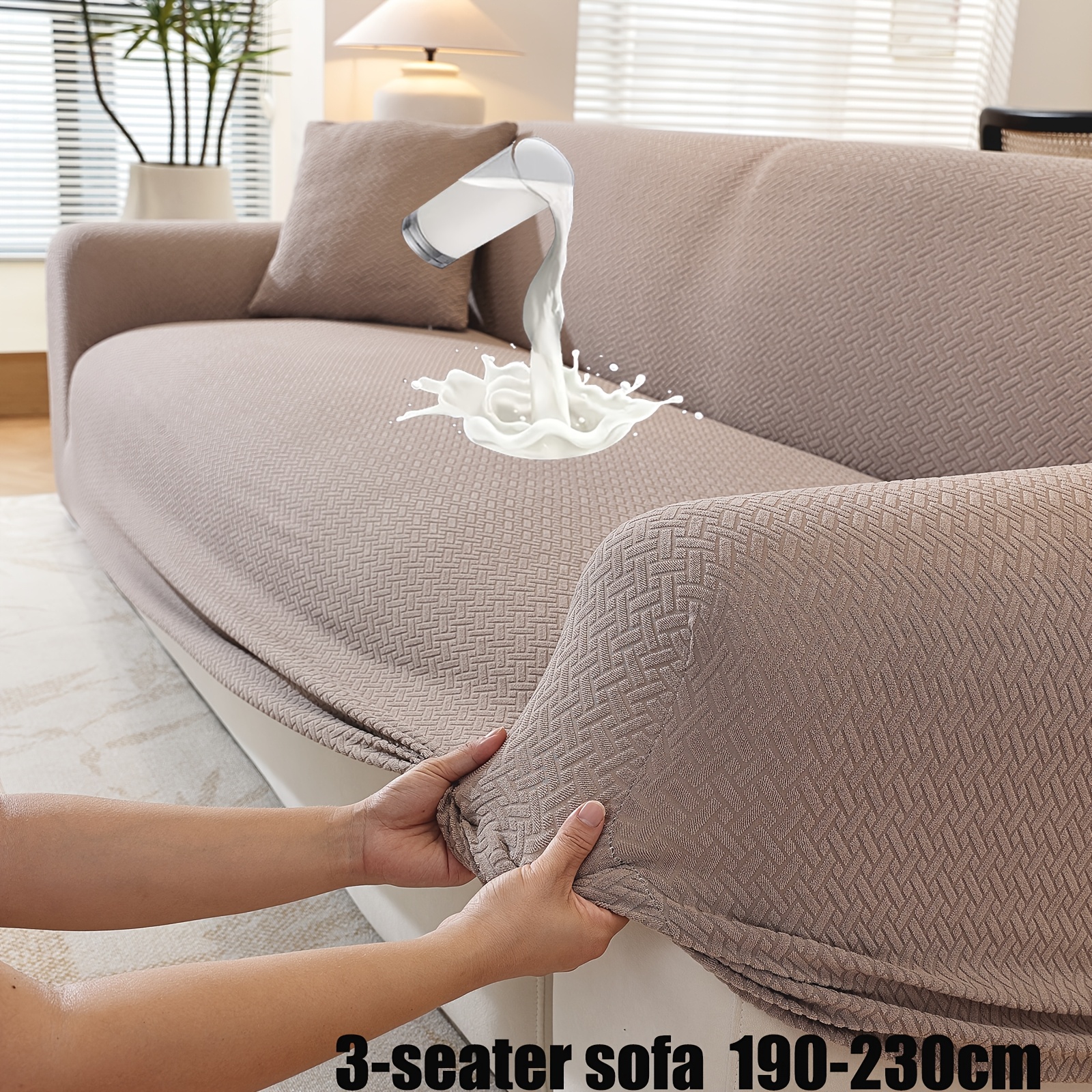 TEMU High Quality Jacquard Full-coverage Sofa Slipcover, Elastic Sofa Cover Set For Room, Cat-scratch , Suitable For Pet- Households. Solid Color