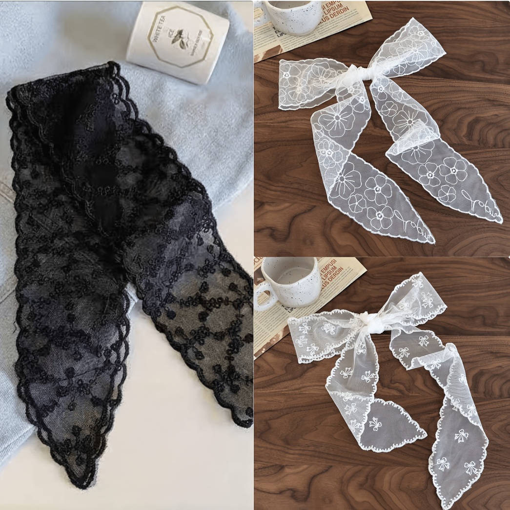 TEMU Ensemble de 3 pièces : Bandeau en dentelle éthérée, nœud et écharpe avec bordure florale - Accessoires pour cheveux polyvalents et mignons,