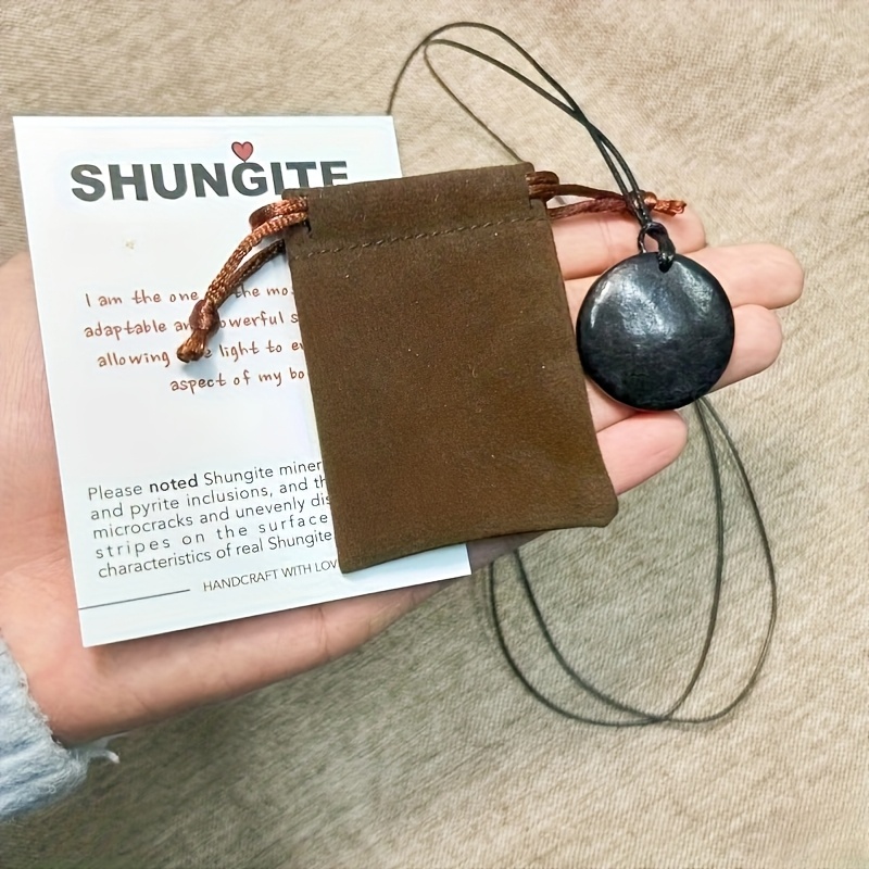 TEMU [handmade Shungite Pendant] Shungite Type 2 Curved Pendant Necklace For Men And Women | Adjustable Cord, Classic Unisex Accessory, Christmas,