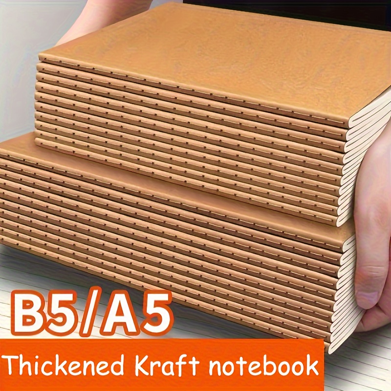

10-pack Thickened Kraft Cover Notebooks, B5/a5 Size Lined Steno Writing Pads, Students Homework Exercise Books, Vintage Simple Design Journals With Stitch Binding