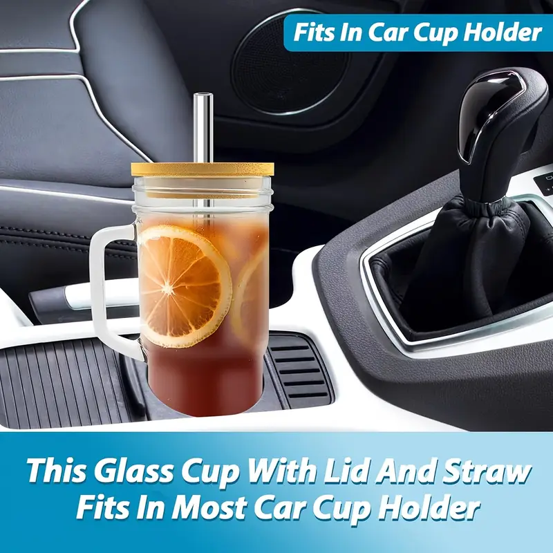 2 4pcs glass cup car cup handle glass cup large capacity water cup suitable for coffee milk tea drinks hot and cold convenient to carry Product details 1