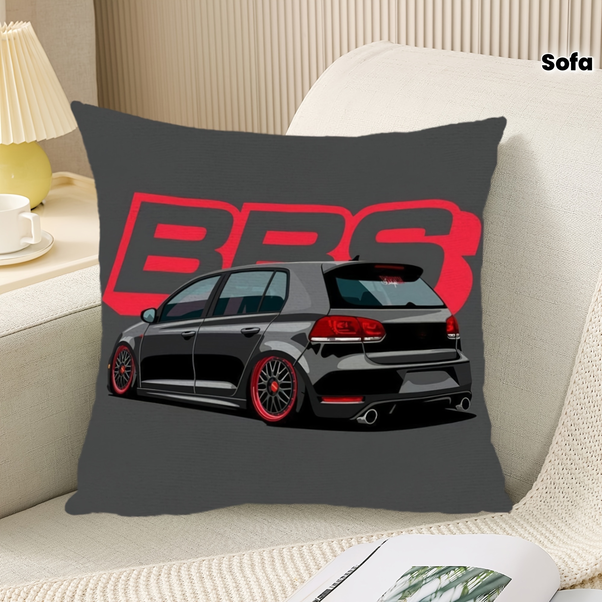 TEMU 1pc, Bbs Car Theme, Double-sided Printing, Polyester Fabric [pillow Core Not Included], Machine Washable, Hidden Zipper, Multiple Sizes