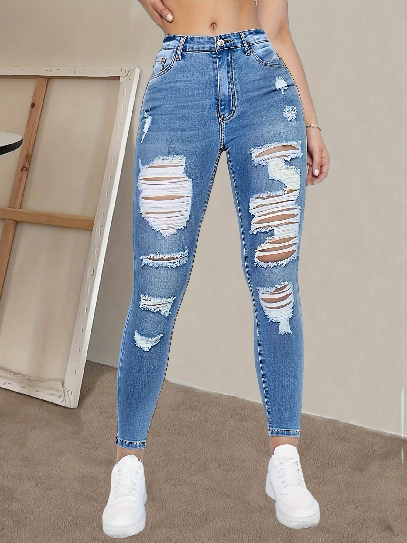 Pantalones Vaqueros Elásticos Para Mujer Jeans Ajustado De Cintura