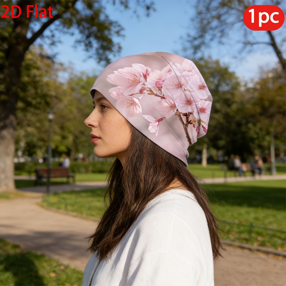 Cherry Blossom Blooming Beanie Hat, Beautiful Patterned Winter Accessory
