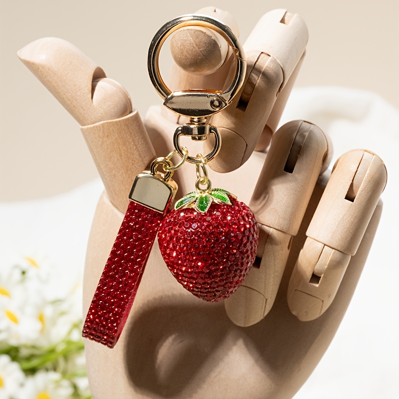 Image of A Creative Rhinestone Strawberry Keychain, Suitable For Women's Bag Charms And Car Keychain Pendants