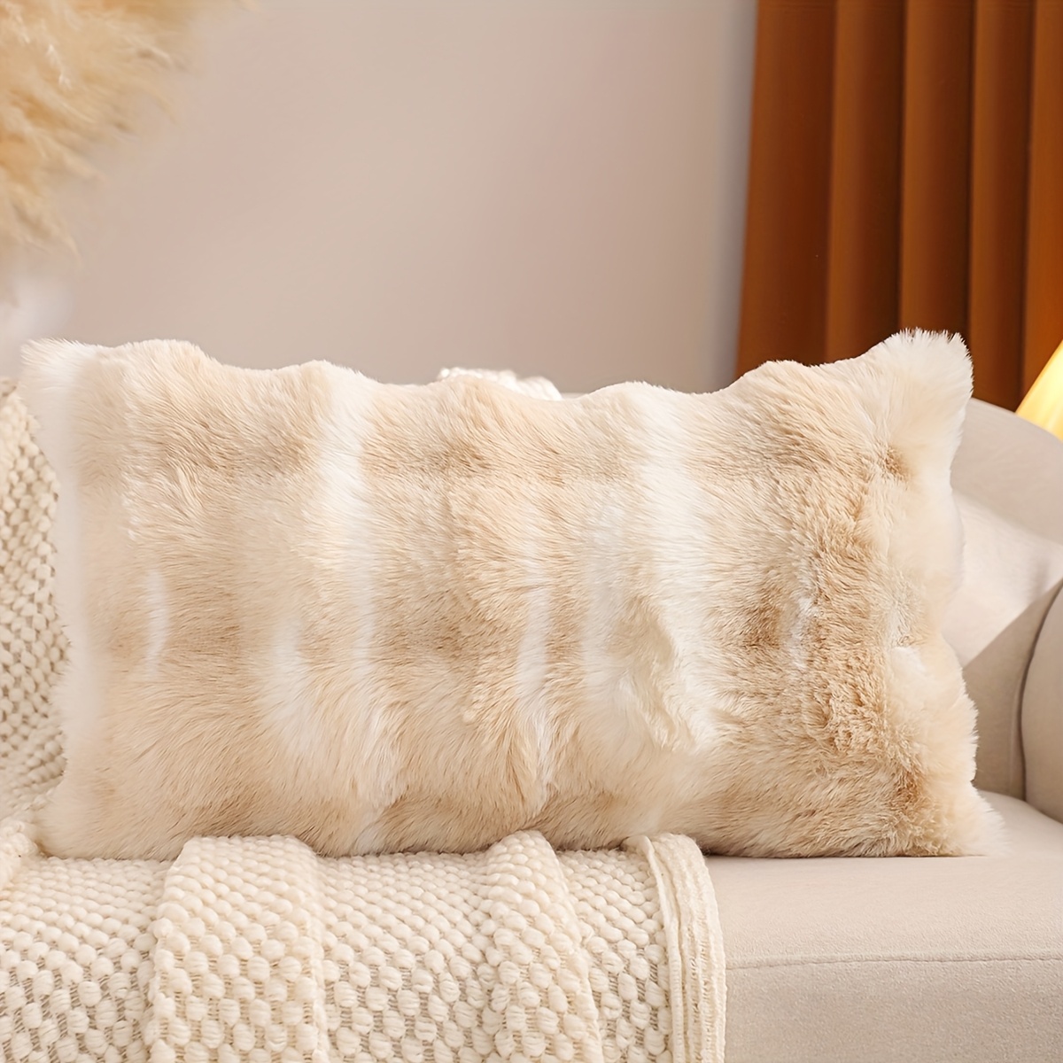 TEMU 1pc Of Autumn Decorative Pillowcase With Rabbit Texture, Three-dimensional Plush, Warm- Interior Decoration For Winter Living Room And Bedroom