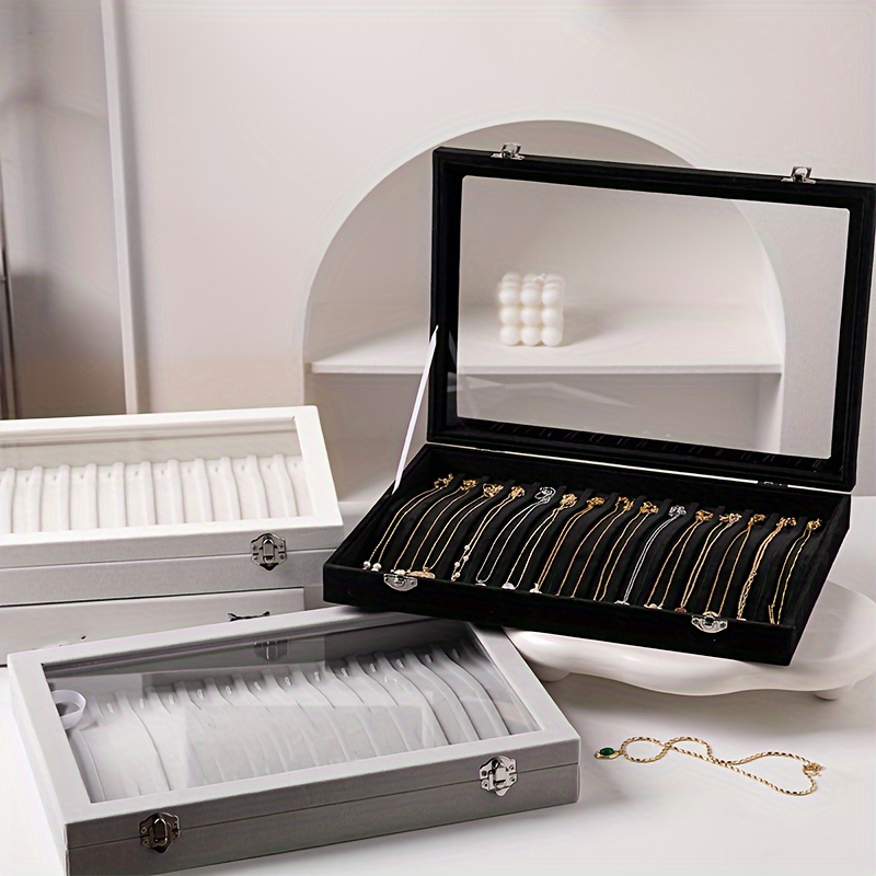 jewelry organizer with clear lid and velvet tray 20 hook drawers for necklaces and pendants suitable for artistic display gray black   Product details 1