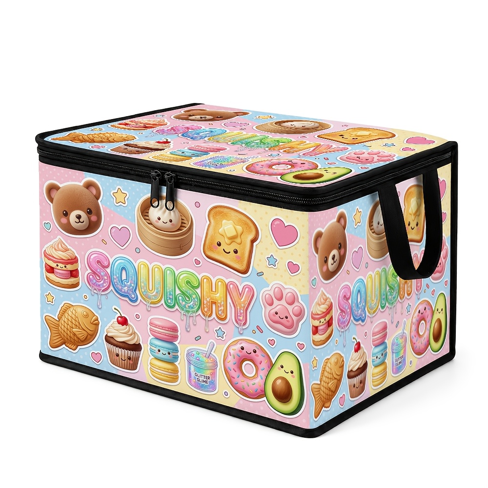 TEMU 1pc Boîte de rangement pliable à fermeture éclair Kawaii pour aliments, motif " FUN" à dézipper, parfaite pour les , , les vêtements, les