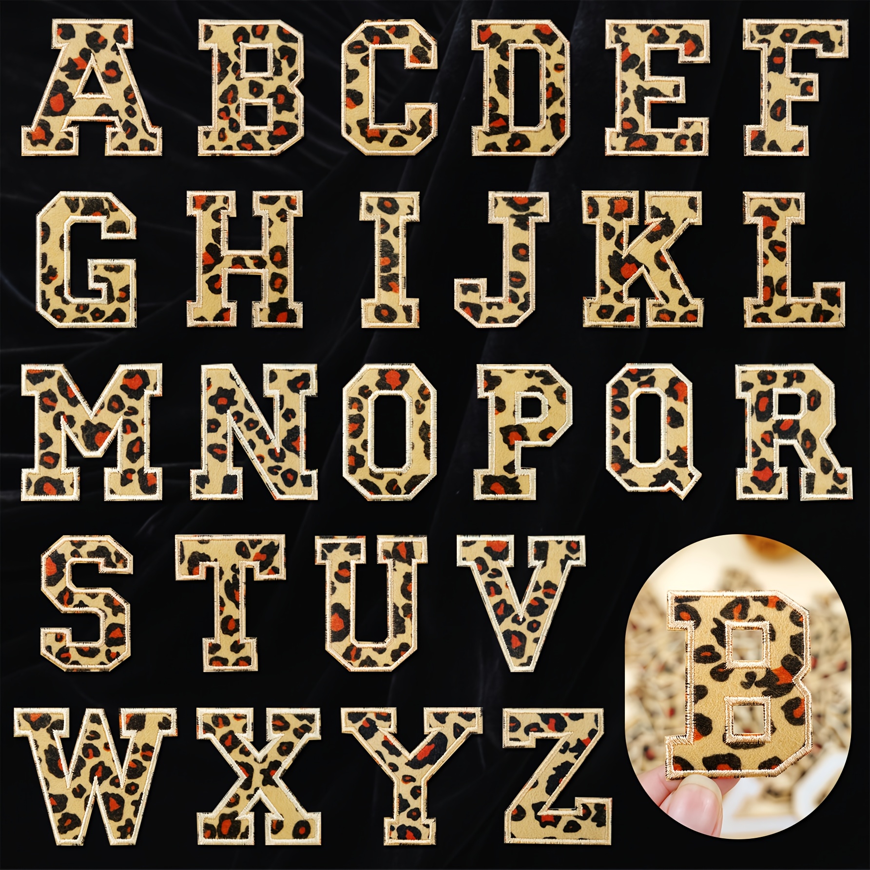 26pcs Leopard Print Embroidered Letter Patches | Clothing Decoration Patch Stickers | Retro Additions
