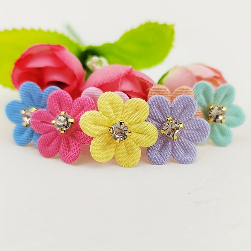 

50pcs Mixed Color Beaded Flower Appliqués Handmade Diy Hair Clip Accessories For Shoes, Hats, And Dresses