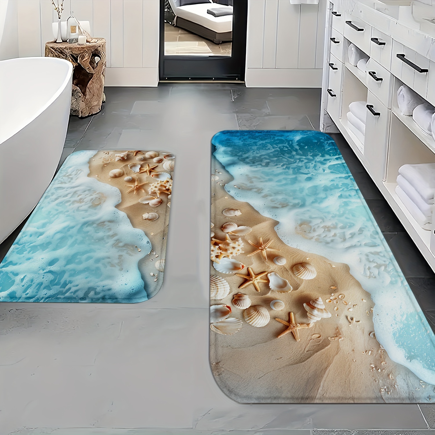 

Theme 3d Bath Rug Set – Bathroom , Washable, -dry, Absorbent 600 Gsm For Bathroom, Bedroom, – & Seashells