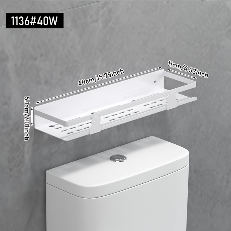 E-shop Eine weiße, wandmontierte Toilettenablage, kein Bohren erforderlich, zum Aufbewahren von Taschentüchern, Handys und diversen Gegenständen, ideal
