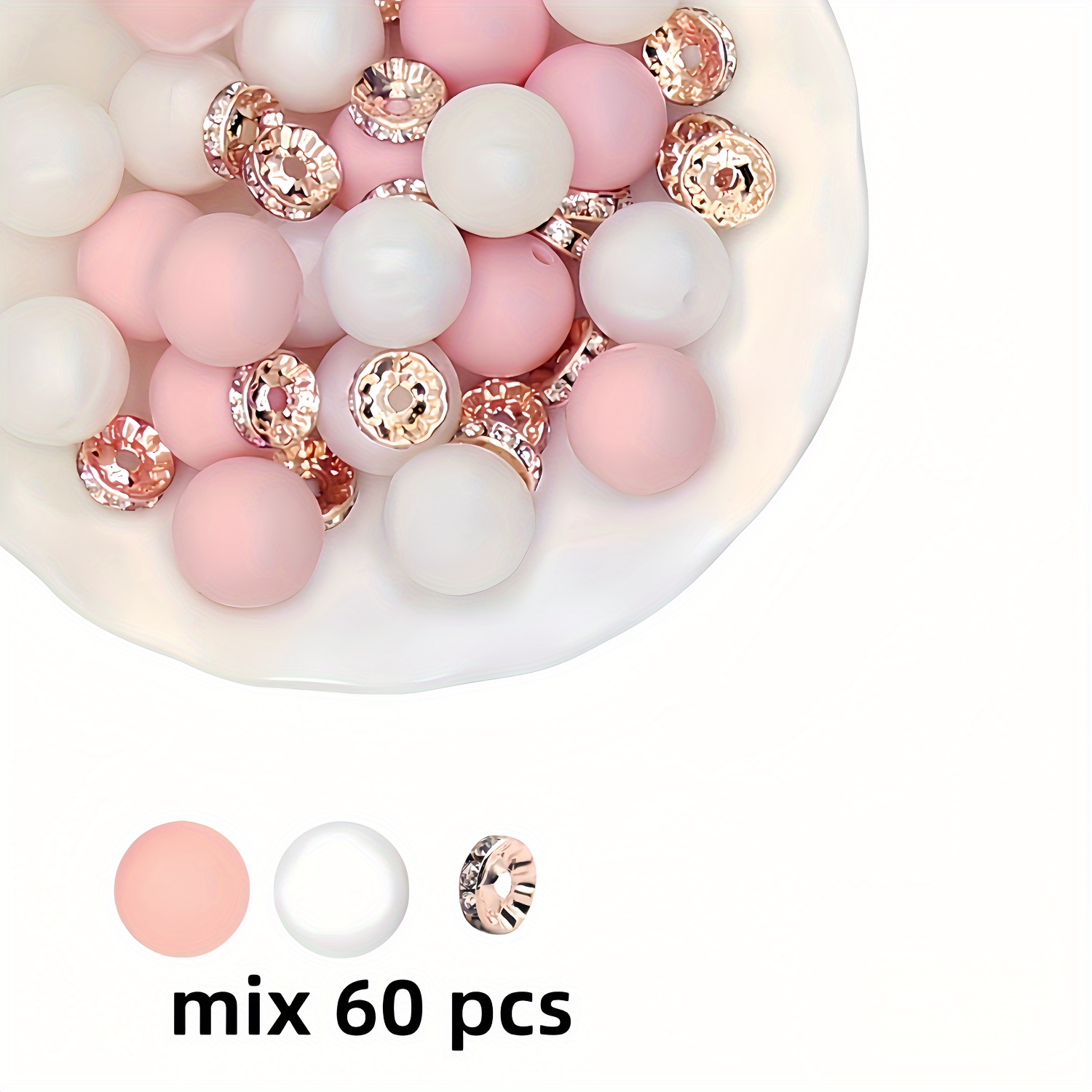 60pcs solid color round silicone beads flat beads set ideal accessories for necklace bracelet keychain jewelry making details 2