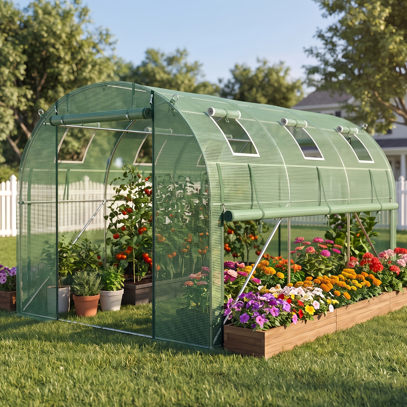 Image of Walk-in Arch Greenhouse 300x200x200cm Foil Tunnel Greenhouse With 6 Ventilation Windows & Roll-up Entrance Door, Stable Aluminum Tube Frame, For Tomatoes Herbs Flowers In The Garden Raised Bed