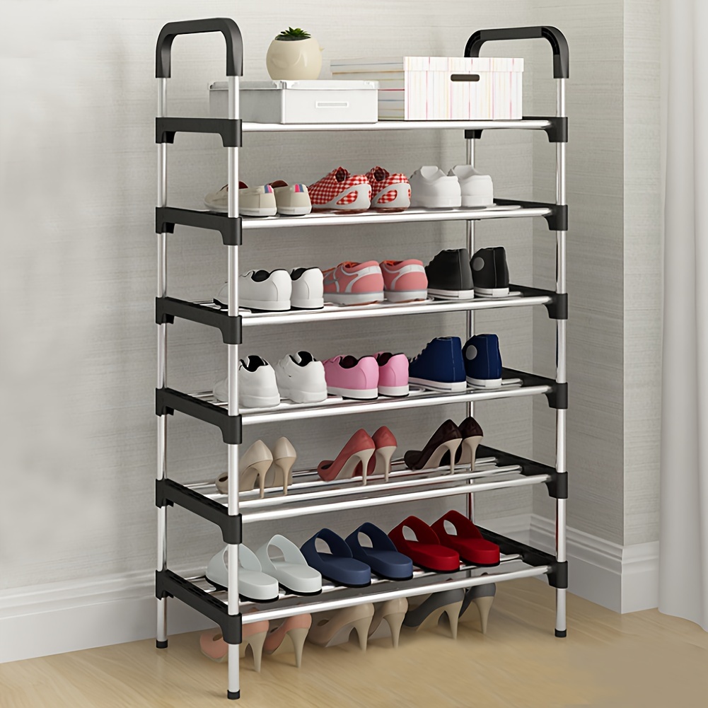 1pc 6 tier metal shoe rack tall storage stand footwear plant display door hallway black details 2