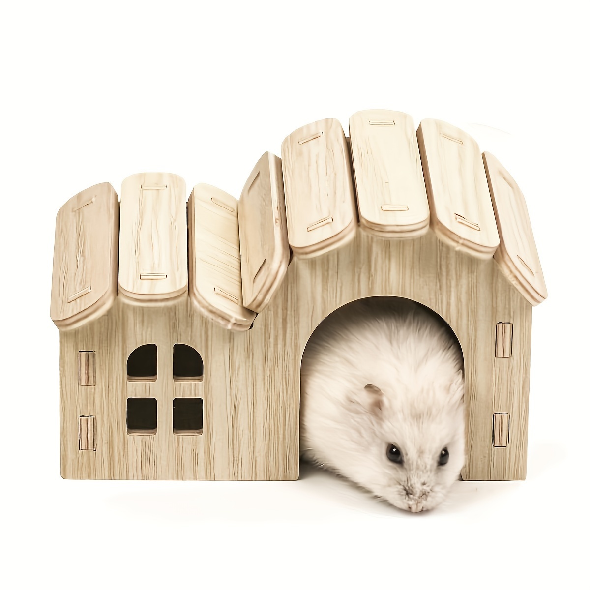 

Maison en bois pour hamster avec jouet à mâcher et plateforme de cachette pour animaux, adapté pour les nains et les gerbilles