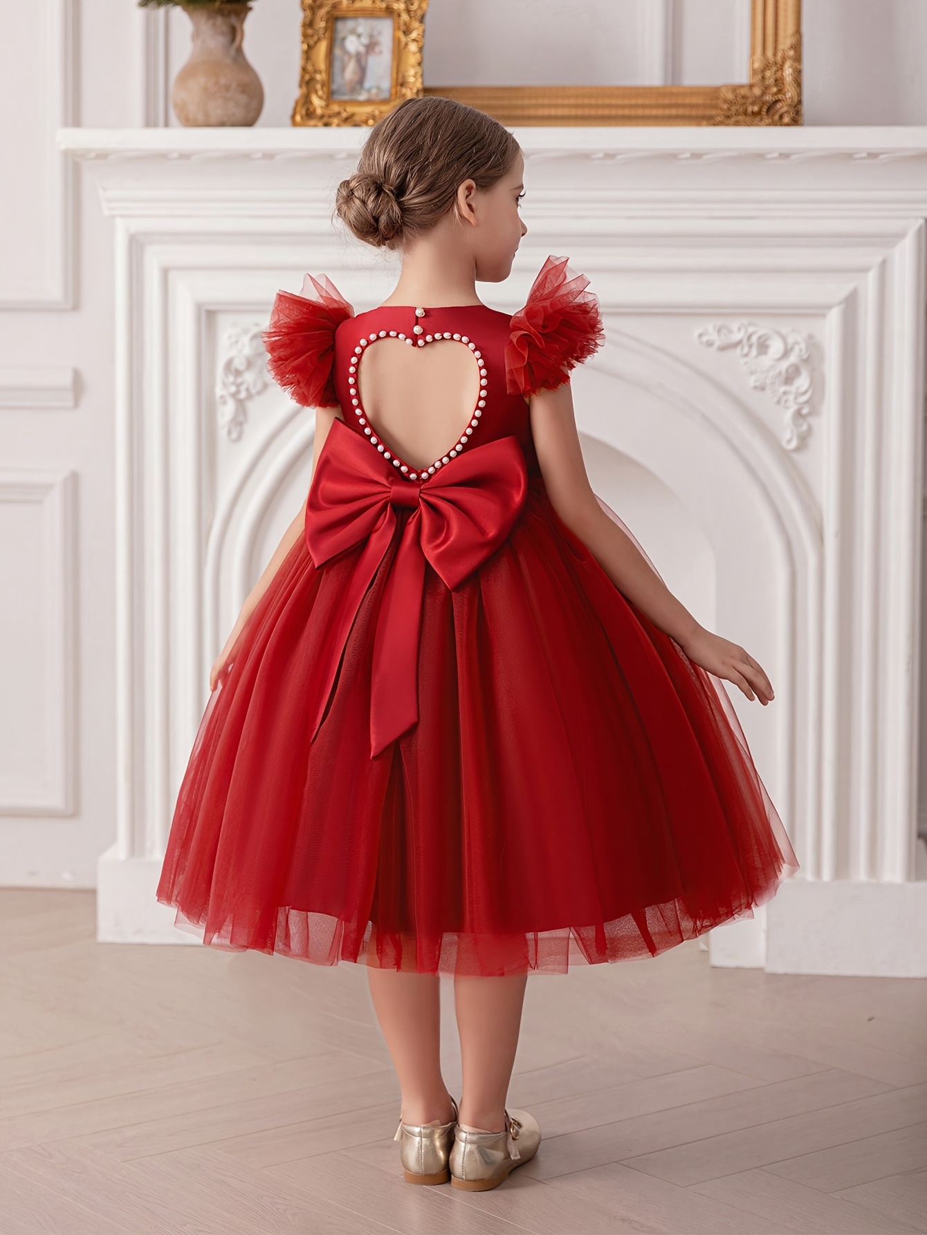 young girl wine red dress a big bow in back merry christmas - Temu Bahrain