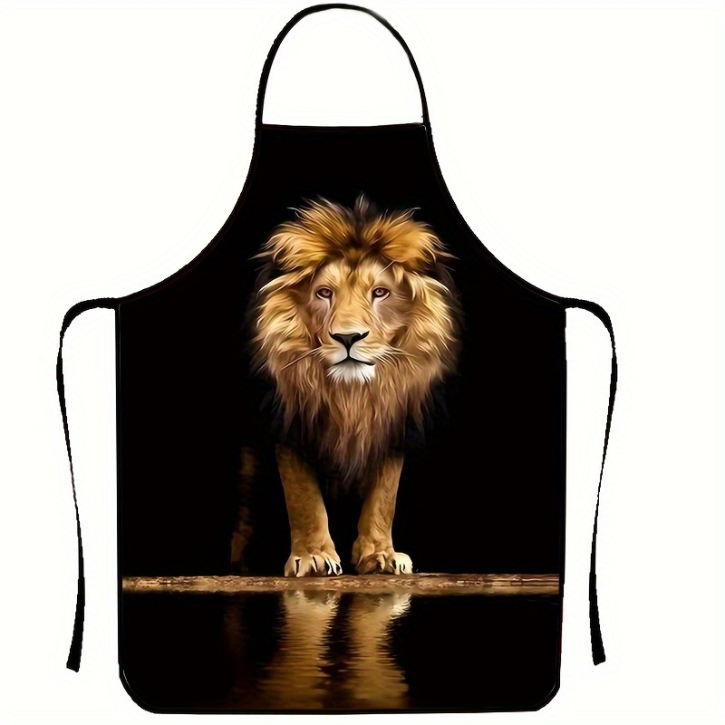 

1pc Lion Design Polyester Apron - Knit Fabric Cooking Bib With Colorful Print For Kitchen And Household Cleaning