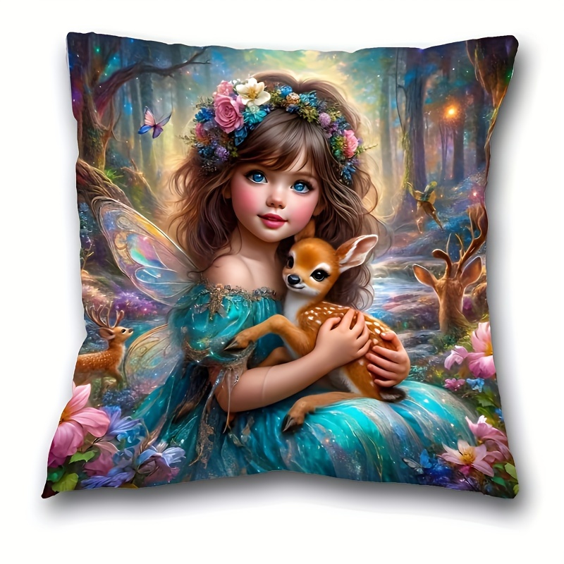 

Deer & Girl Design Plush Pillowcase 17.7"x17.7" - Soft, Machine Washable Home Decor For Living Room And Bedroom (pillow Insert Not Included)