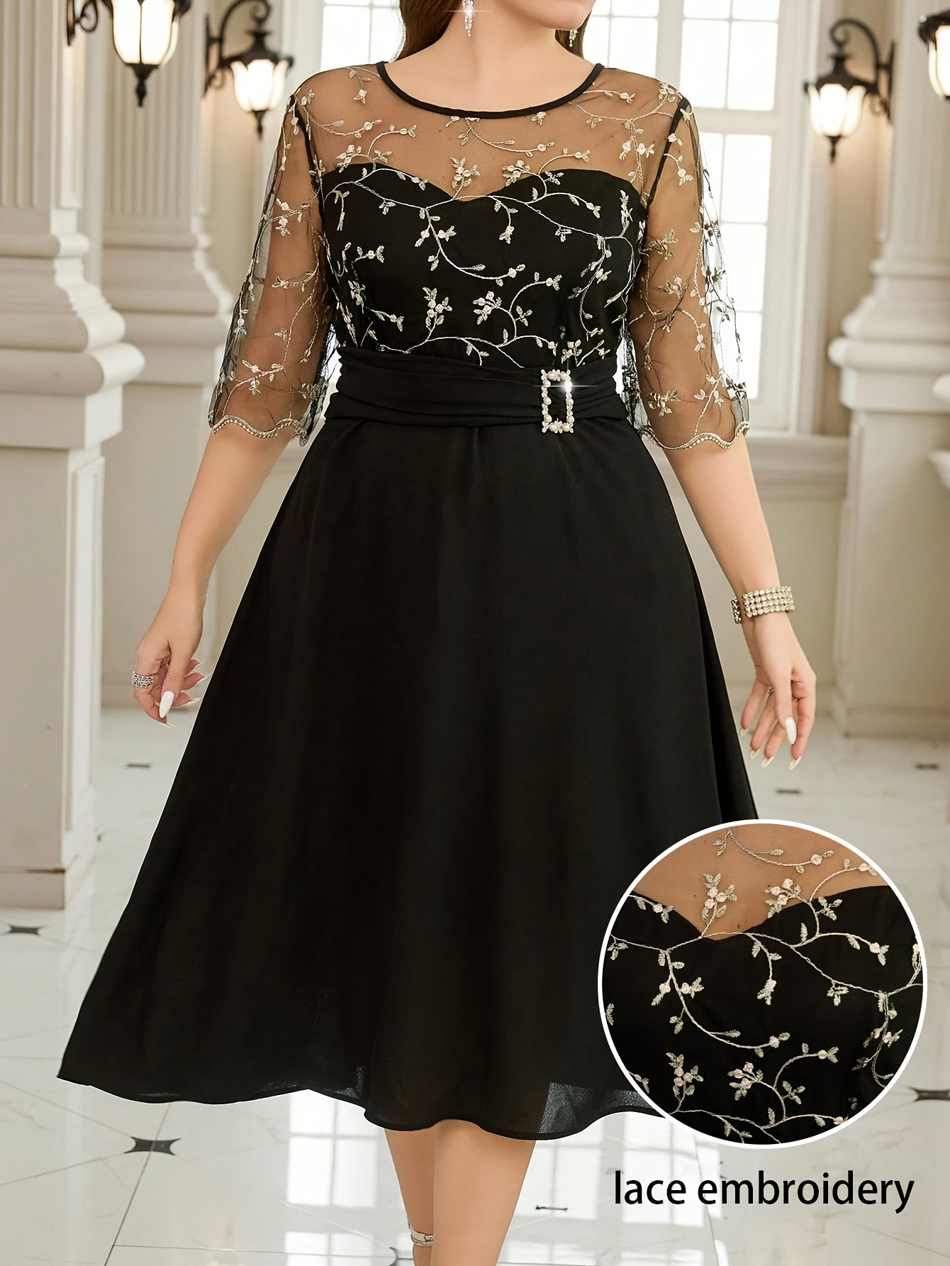 スーツ・フォーマル・ドレス Seem flower lace dress (Black) Amazon.com: MISS MOLY Women Floral Lace Overlay Fit and