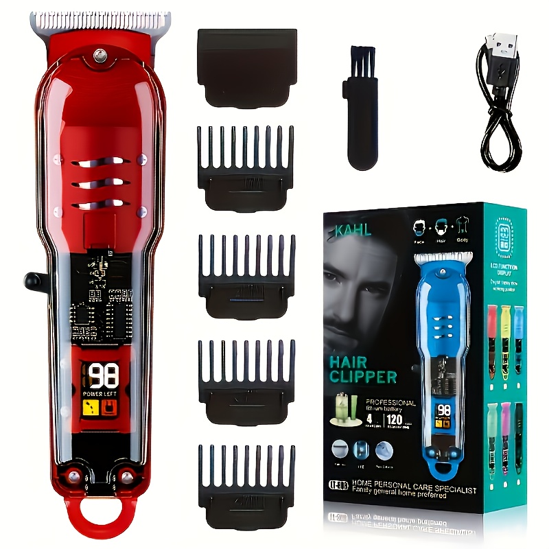 TEMU 2025 Upgraded Multifunctional Men's Hair Clippers, Wireless Usb Rechargeable, Lithium Battery, Abs Body, Digital Display With 1200mah Battery,