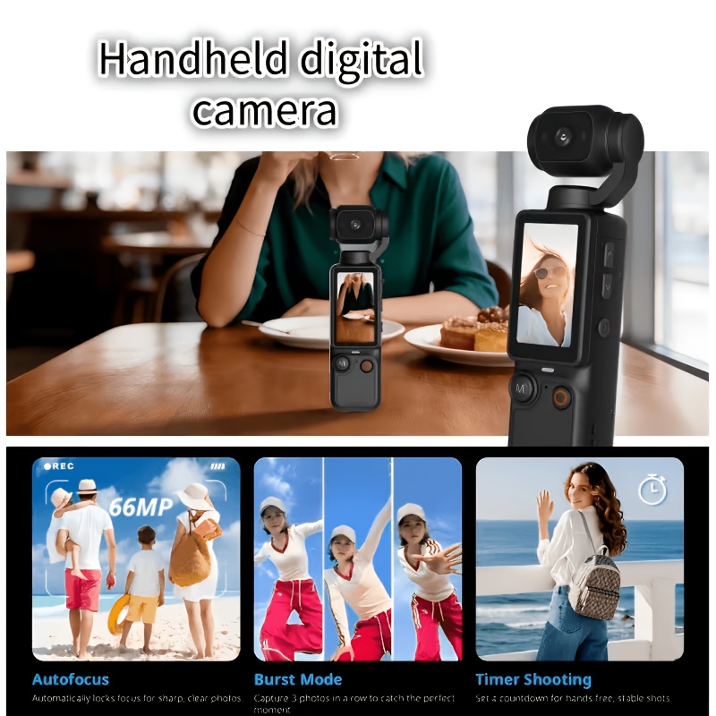 lightweight   pocket camera 66mp 1 9 inch adjustable display 2000mah battery webcam mode usb c charging 32gb sd card included small body for travel sports and everyday shooting details 1