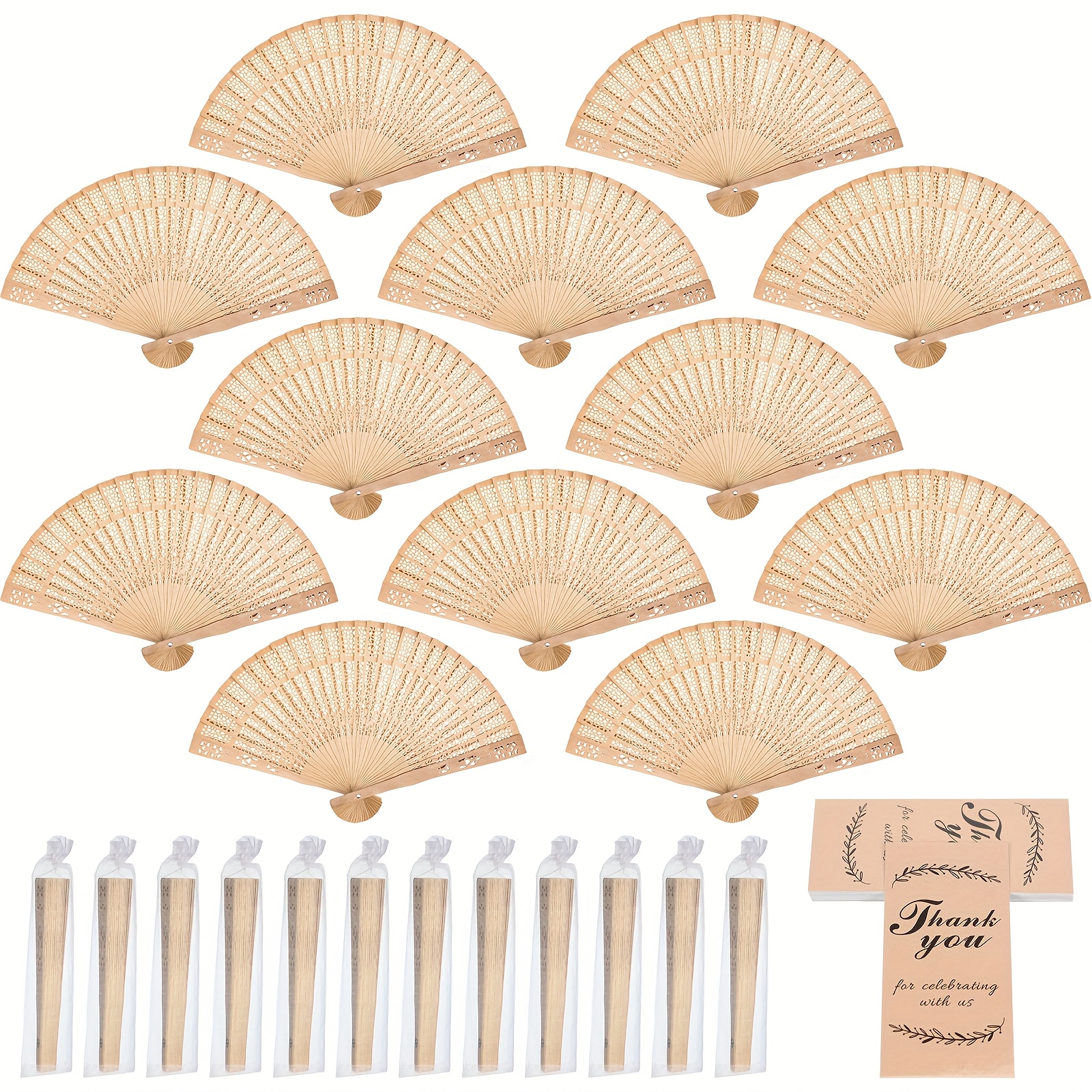 TEMU Set Of 24 Sandalwood Fan Wedding Favors With Gift Bags Rustic Folding Hand Fans 24pcs Thank You Tags For Favors Wedding Favors For Guests For Bridal Shower Birthday Party