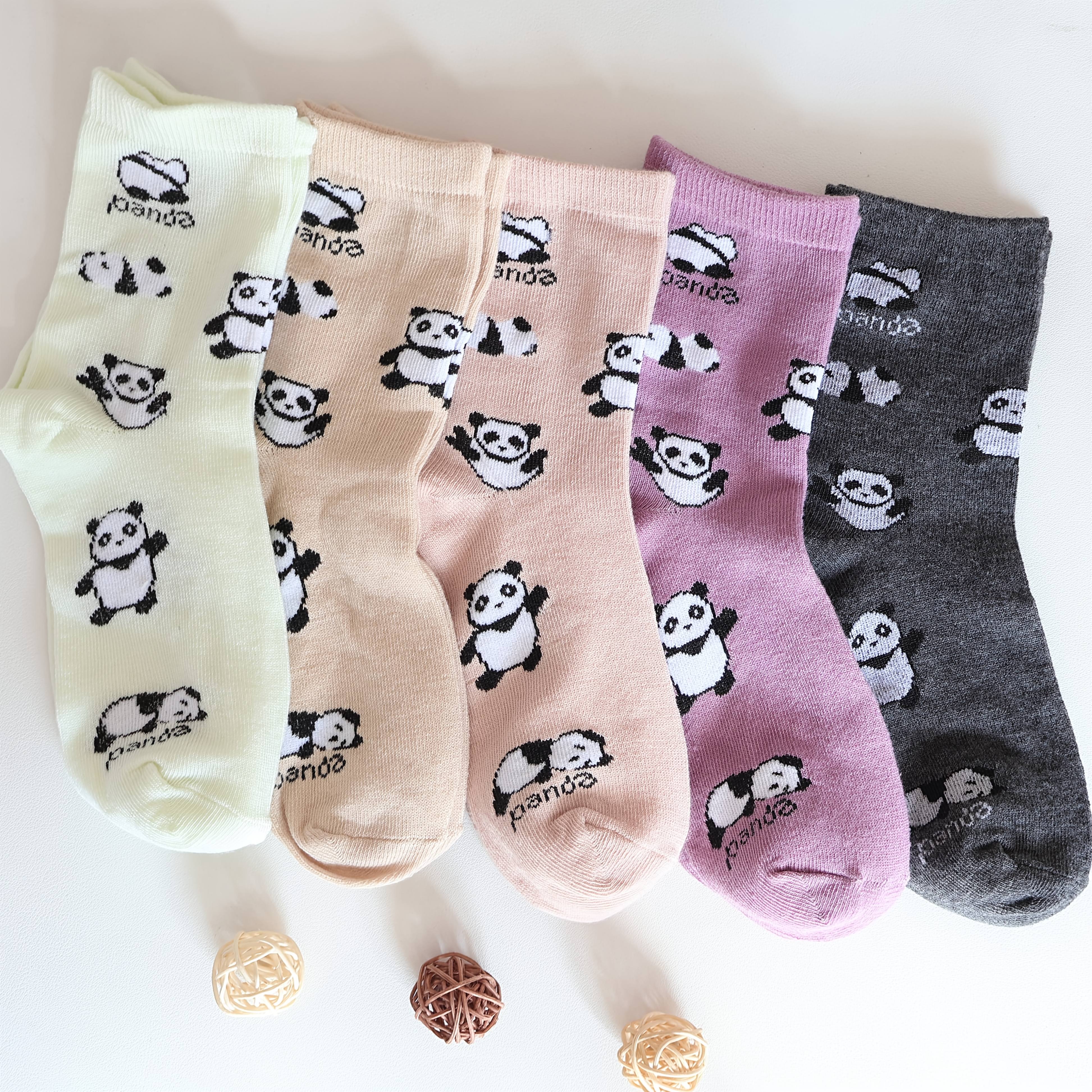 E-shop 5 Paar Damen Bequeme Mode Freizeit Süße Panda Einfarbig Weiß Kurze Socken Mid-Calf Socken