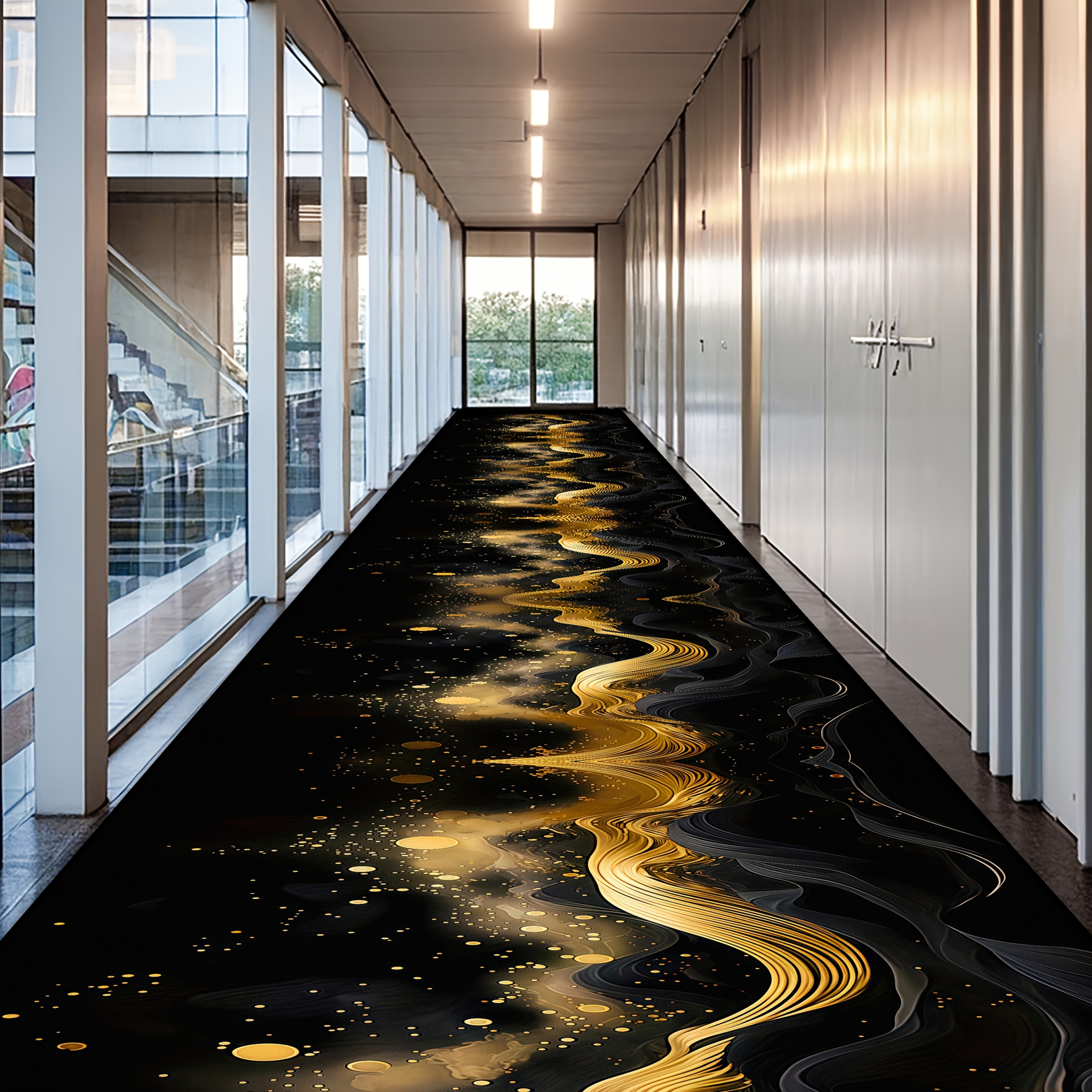 TEMU Sea Freight [] 1pc, Black Golden Abstract Art Aisle Long Carpet, Machine Washable Kitchen Entrance Floor Mat, Soft And Comfortable Bedroom