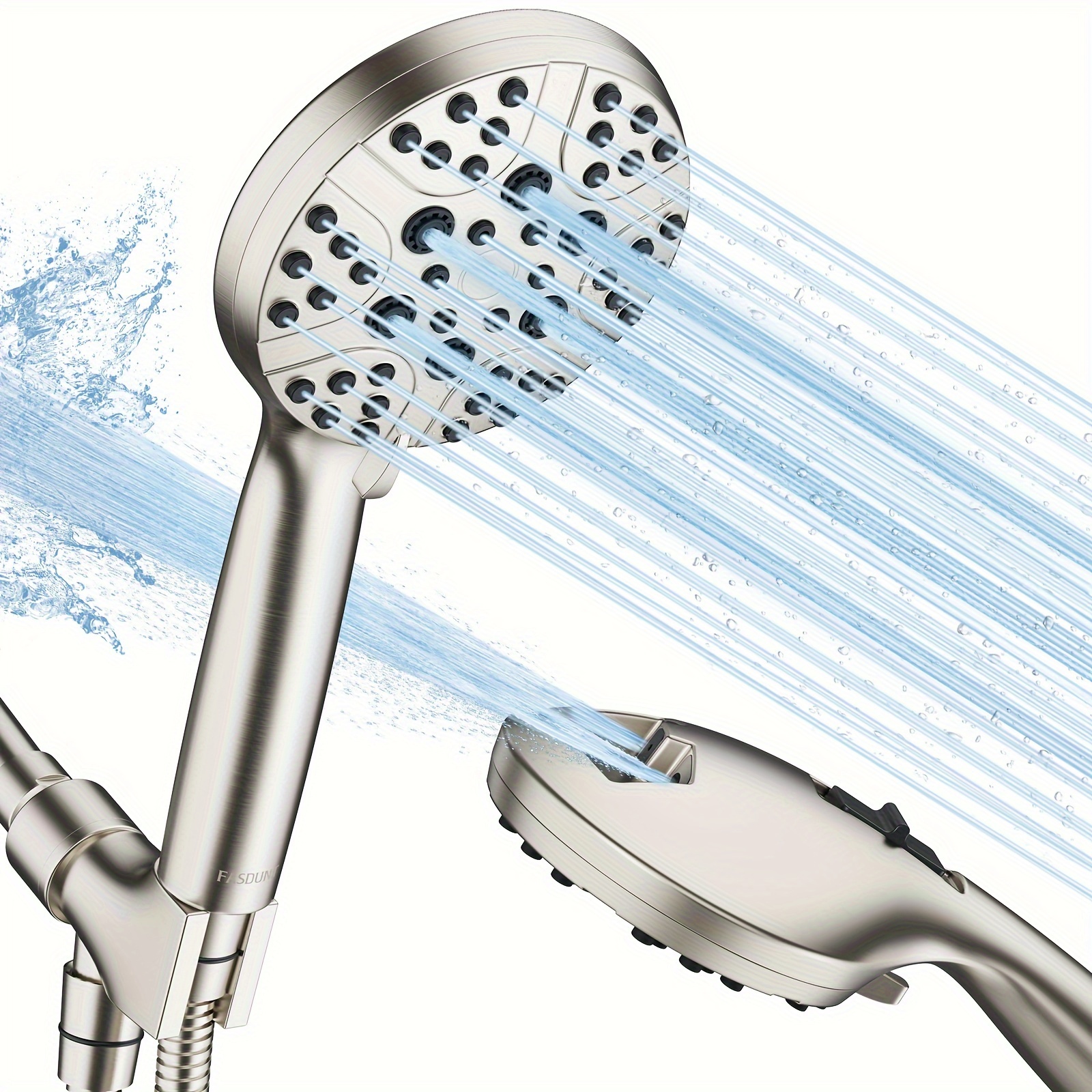 

High Pressure Shower Head With Handheld, 8-mode Shower Heads With 80" Extra Long Stainless Steel Hose & Adjustable Bracket, Built-in Power Wash To Clean Tub, Tile & Pets - Brushed Nickel