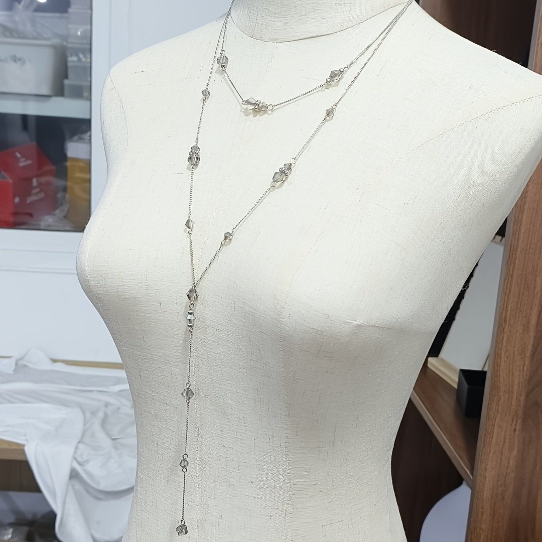 TEMU 1 collar de cuentas de cristal de Y de capa, cadena de clavícula larga, y elegante, de moda y elegante, estilo vintage geométrico de Medio,