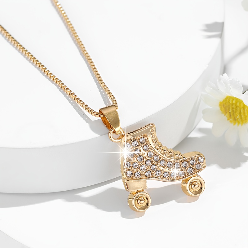 TEMU Collar con colgante de patinaje sobre hielo para mujer, 1 pieza - Cadena dorada con acabado KC y detalles de diamantes de brillantes, joyería
