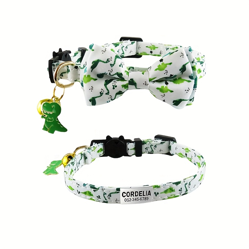 TEMU Personalized Cute Dinosaur Collar With Custom Phone And Name, Anti-lost Design - Free Engraving, Easy Fit For Cats & Small Dogs - Soft,
