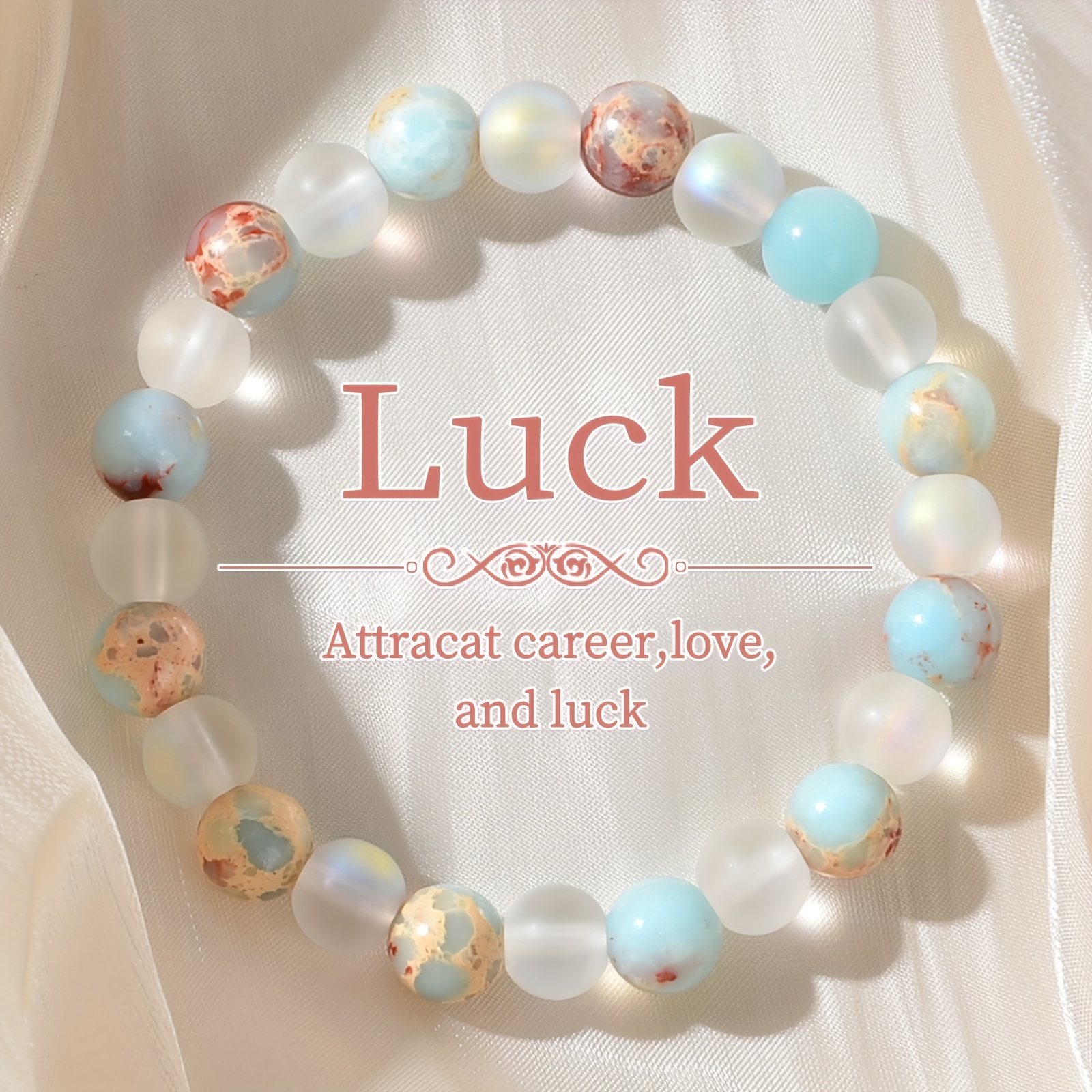 

1pc Halo Quartz & Marine Beaded Bracelet - "luck" Attracting, Love & Enhancing, No Battery Required, Ideal For