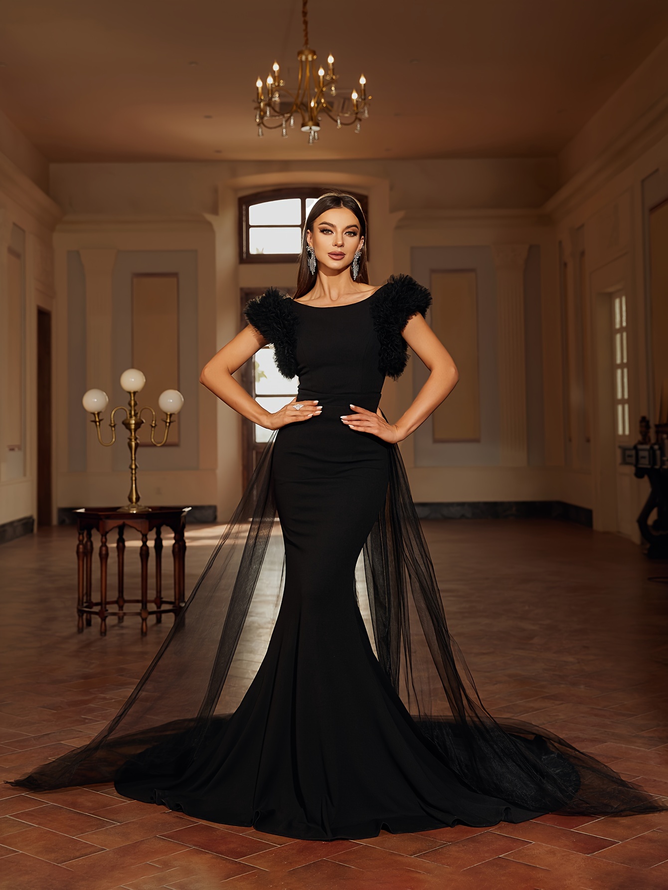 mermaid wrap dress Rosalie Rhinestone Strap Mermaid Wrap Dress