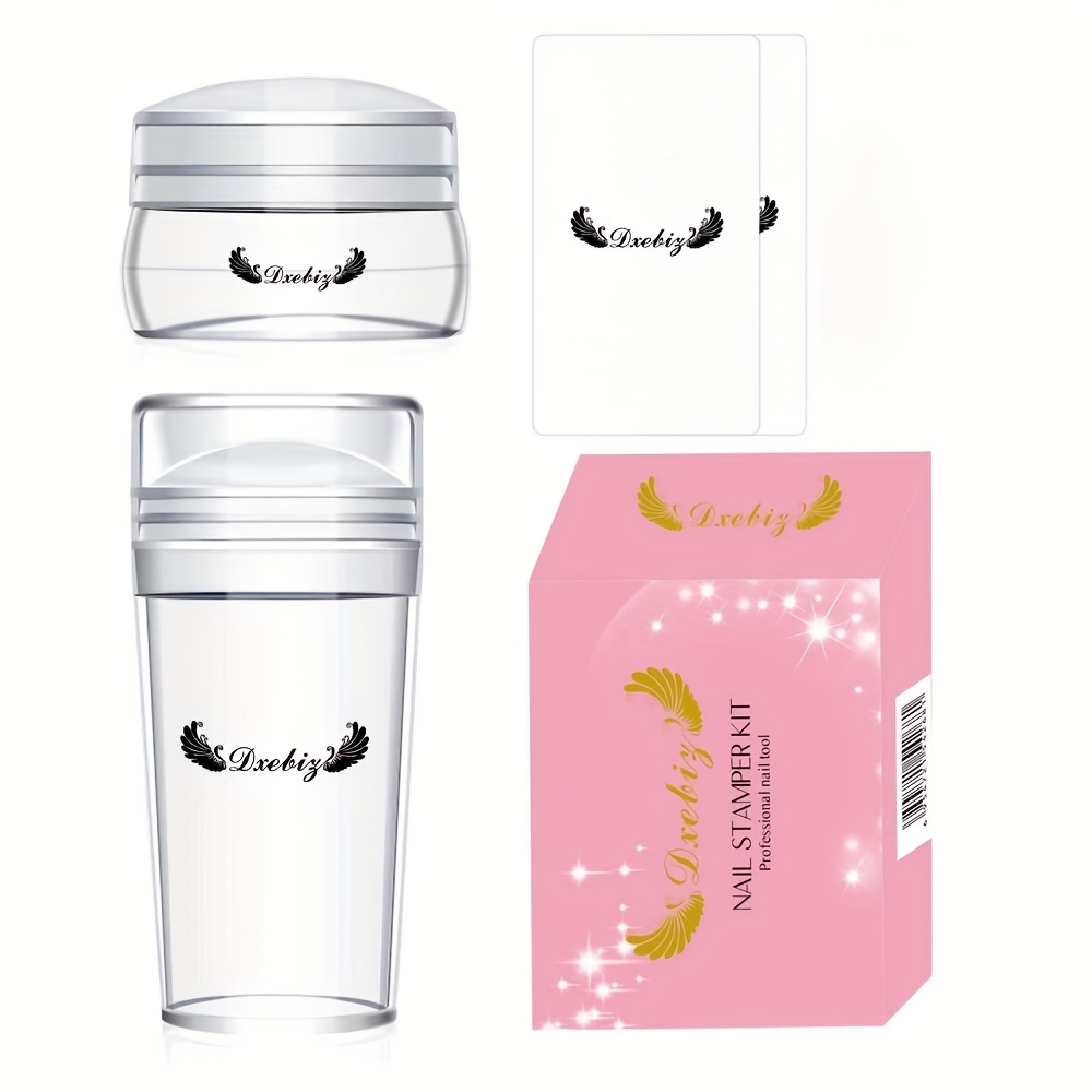 Image of French Tip For Nail Stamp - 4pcs For Nail Art Stamper Kit Clear For Nail Stamping Long Short Jelly Stamper For Nails With Scrapers For Nail Stamper Kit For French Manicure Home