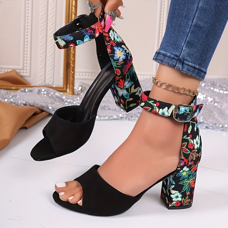 

Women's Fashion Floral Print High-heeled Sandals, Peep Toe Ankle Strap D'orsay Pumps, Elegant Versatile Going Out Sandals