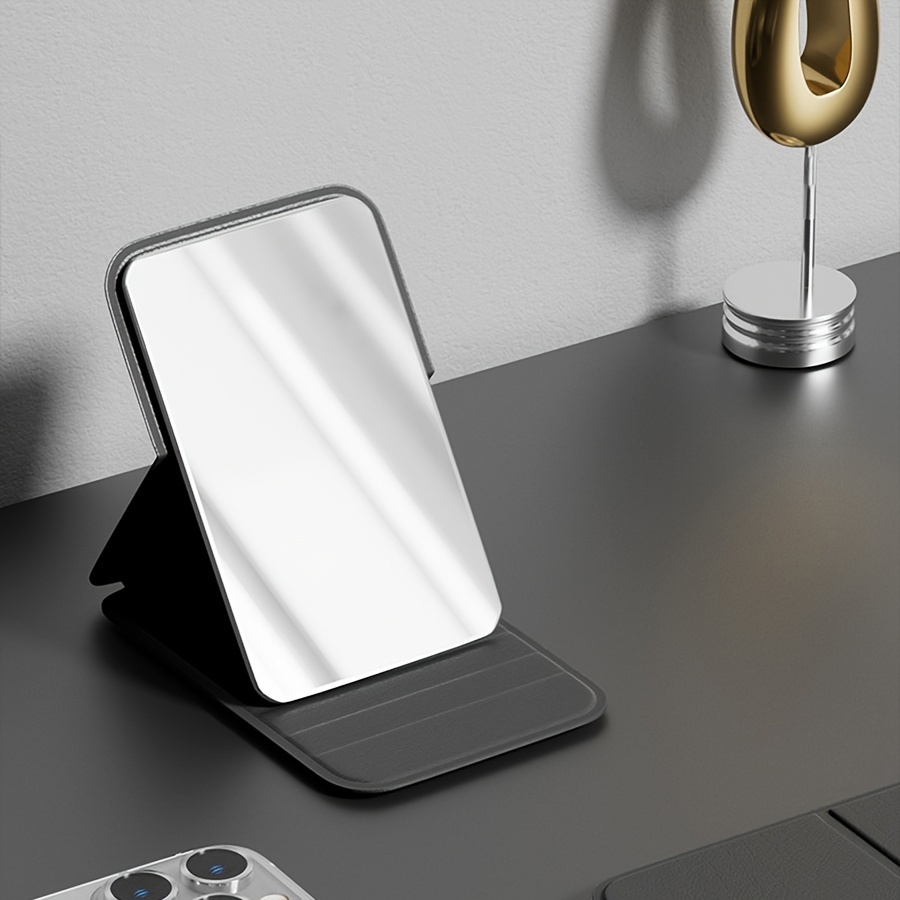 TEMU 1pc de Maquillage de Poche Compact Pliable - de Voyage Mini Rectangulaire avec Cadre en Cuir Synthétique, Support de Table, Thème de , Finition