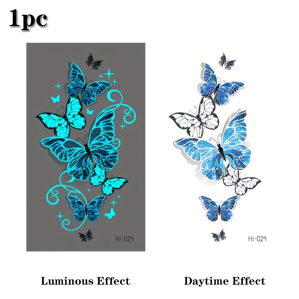 Blue Luminous Glow In The Dark Waterproof Temporary Tattoo Stickers Cute Pattern Flash Tatto Women Men Arm Body Art Fake Tattoos Hands Wrists Shoulders Waist Abdomen Legs Ankles